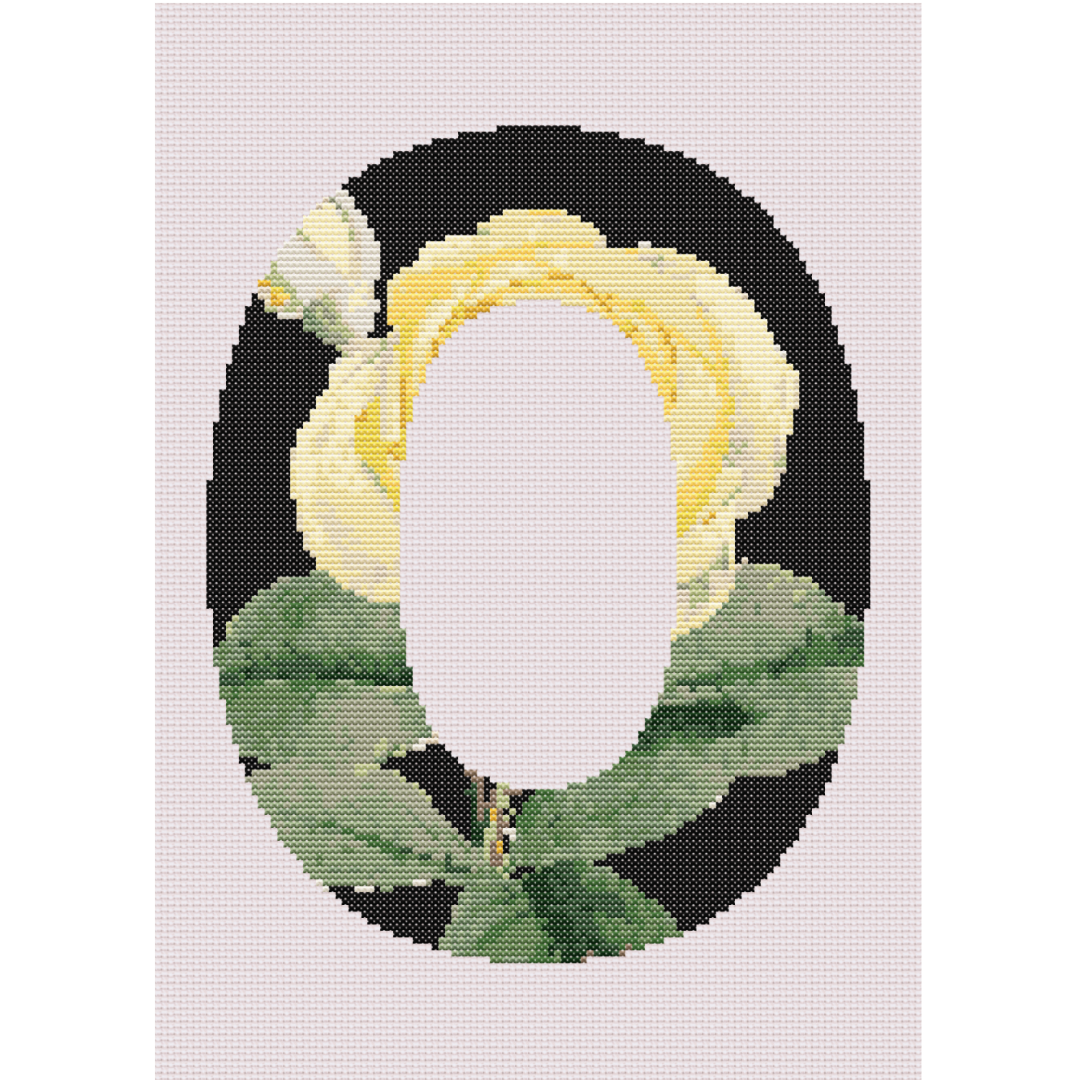 Yellow Rose on Black O Monogram Cross Stitch Pattern