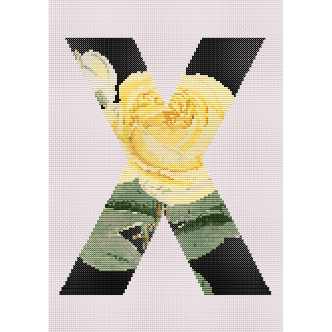 Yellow Rose on Black X Monogram Cross Stitch Pattern