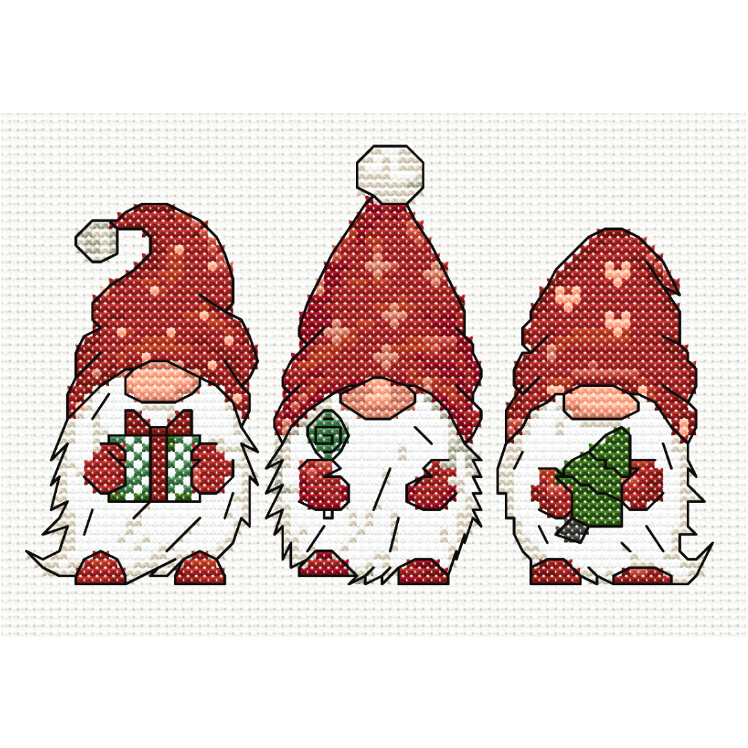Three Christmas Gnomes Cross Stitch Pattern