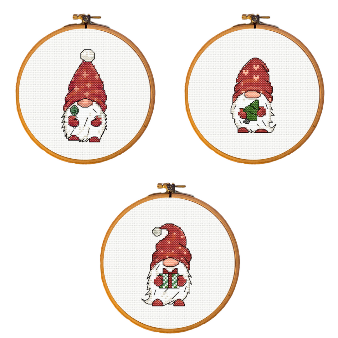 Three Christmas Gnomes Cross Stitch Pattern