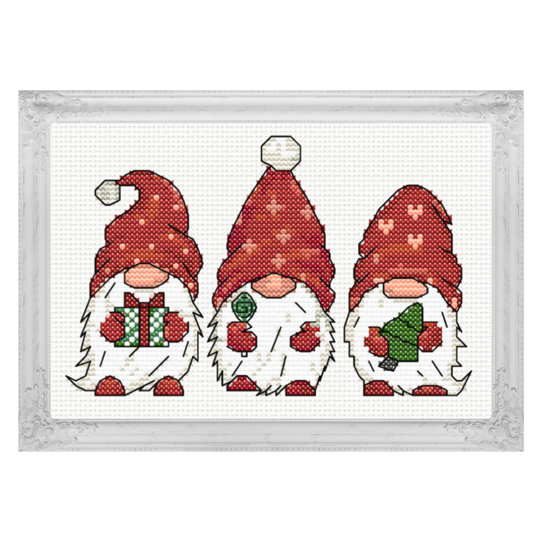 Three Christmas Gnomes Cross Stitch Pattern