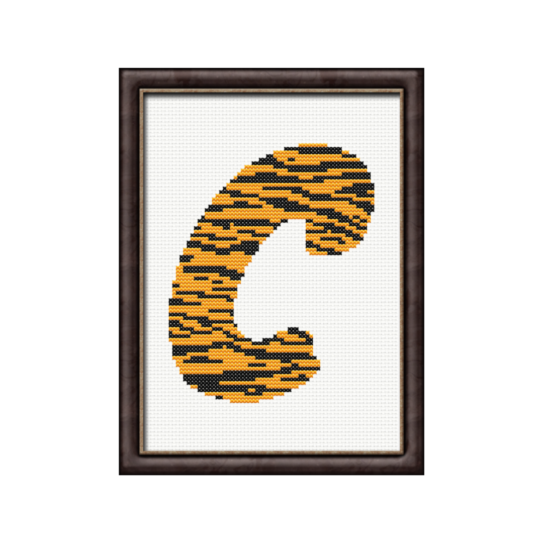 Tiger Print C Monogram Cross Stitch Pattern
