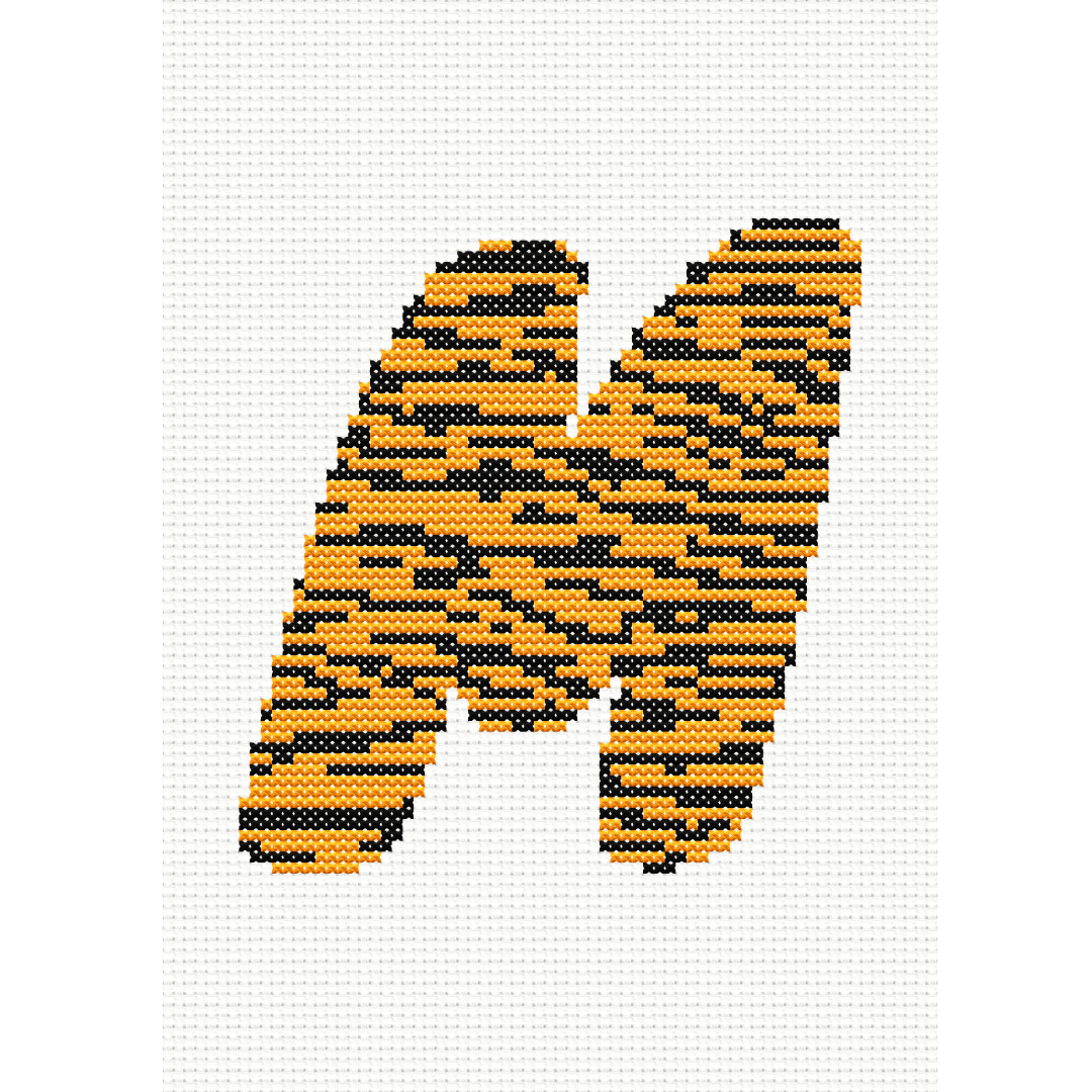 Tiger Print M Monogram Cross Stitch Pattern