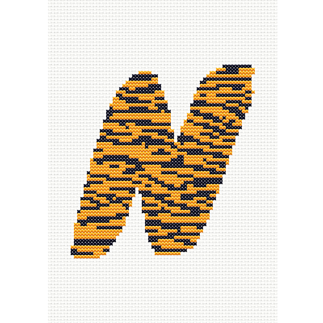 Tiger Print N Monogram Cross Stitch Pattern