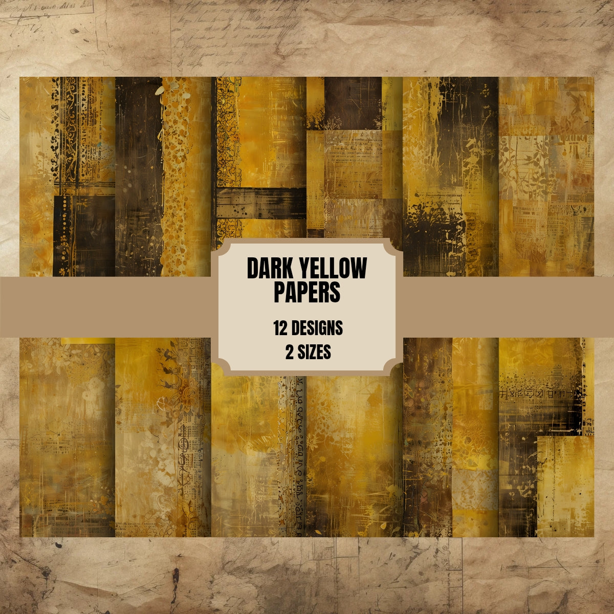 Dark Yellow Junk Journal Papers