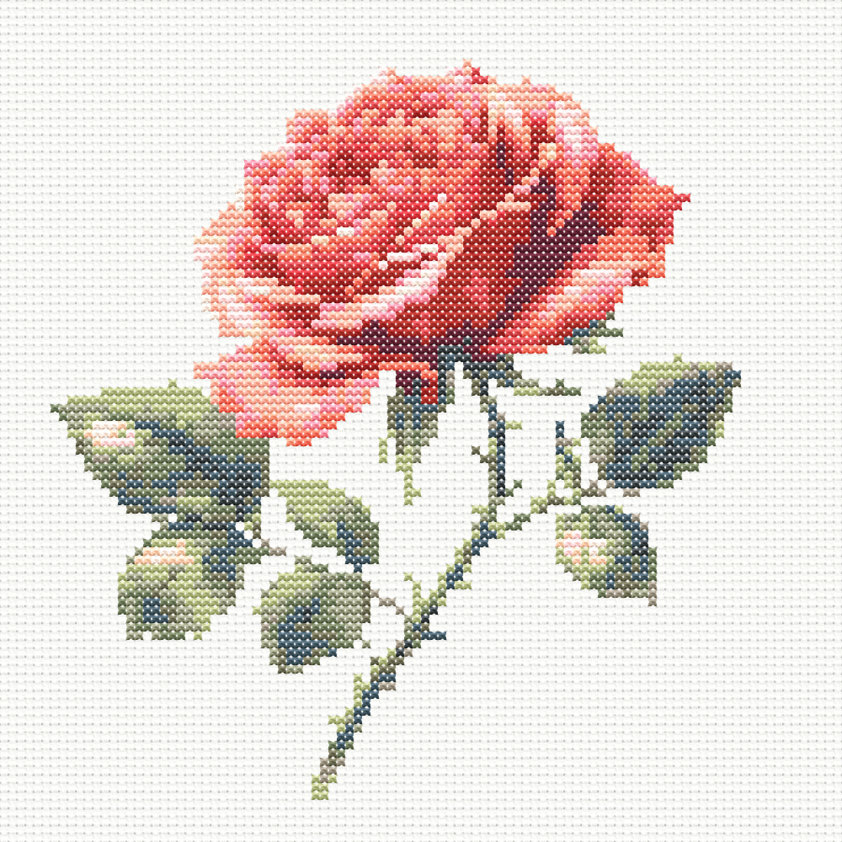 Watercolour Red Rose 1 Cross Stitch Pattern