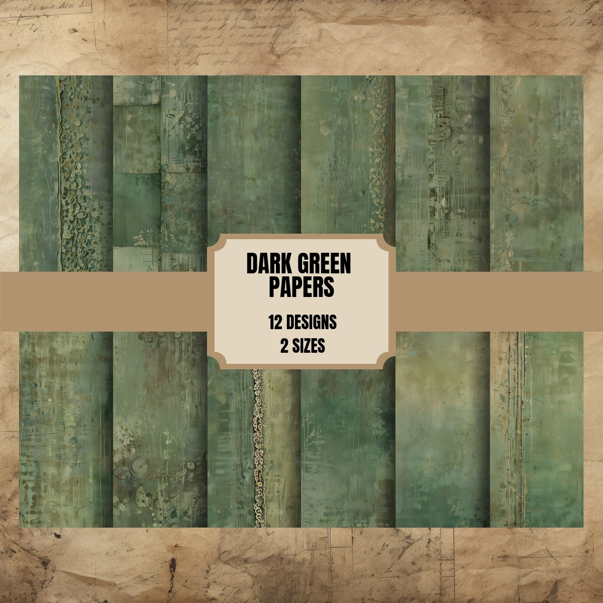 Dark Green Junk Journal Papers