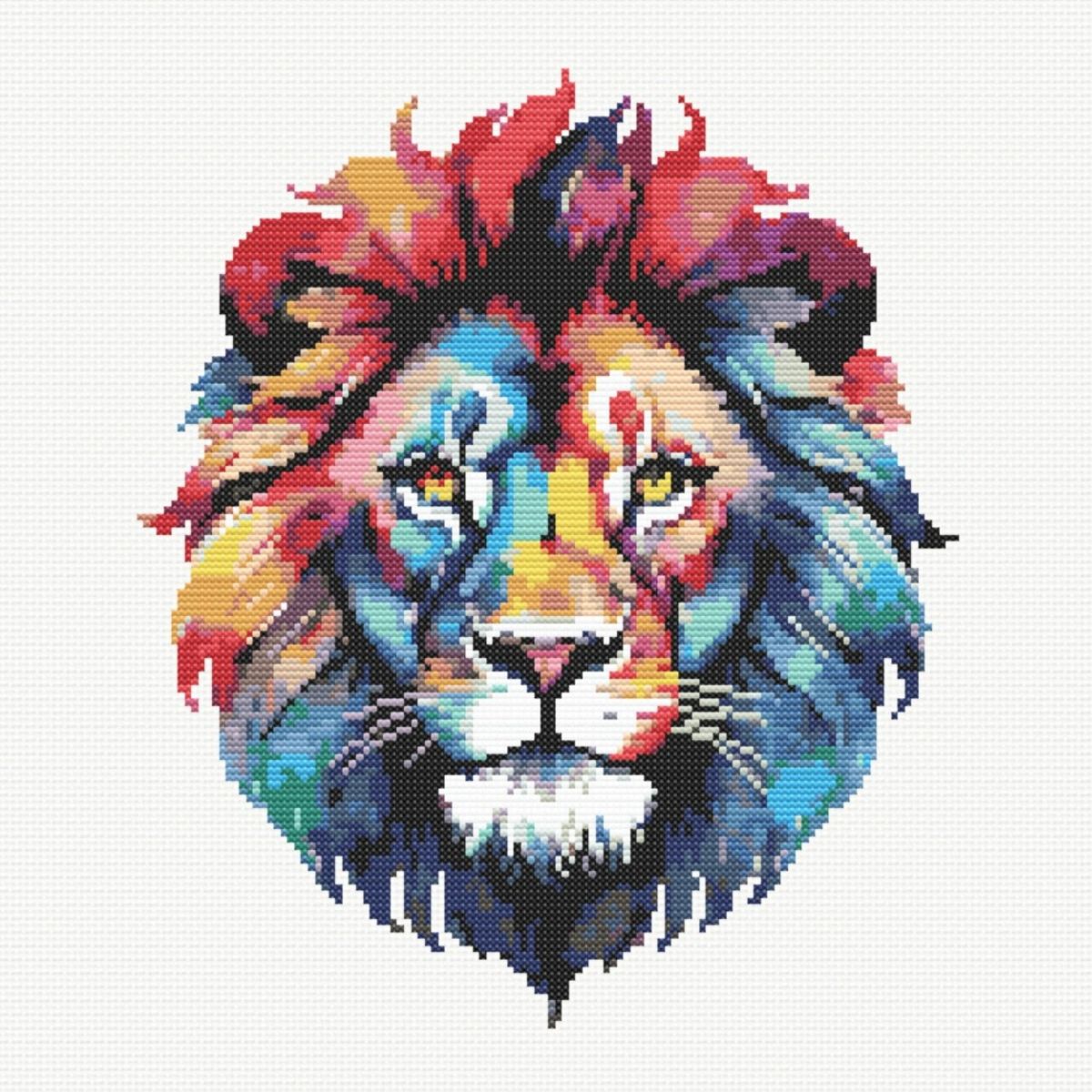 Rainbow Lion Face Cross Stitch Pattern