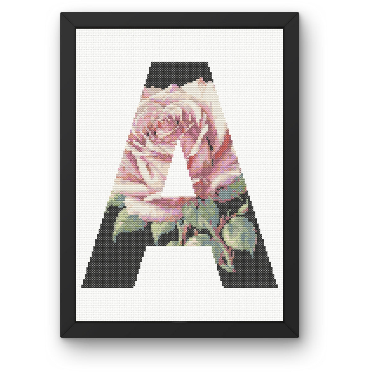 Pink Rose on Black A Monogram Cross Stitch Pattern