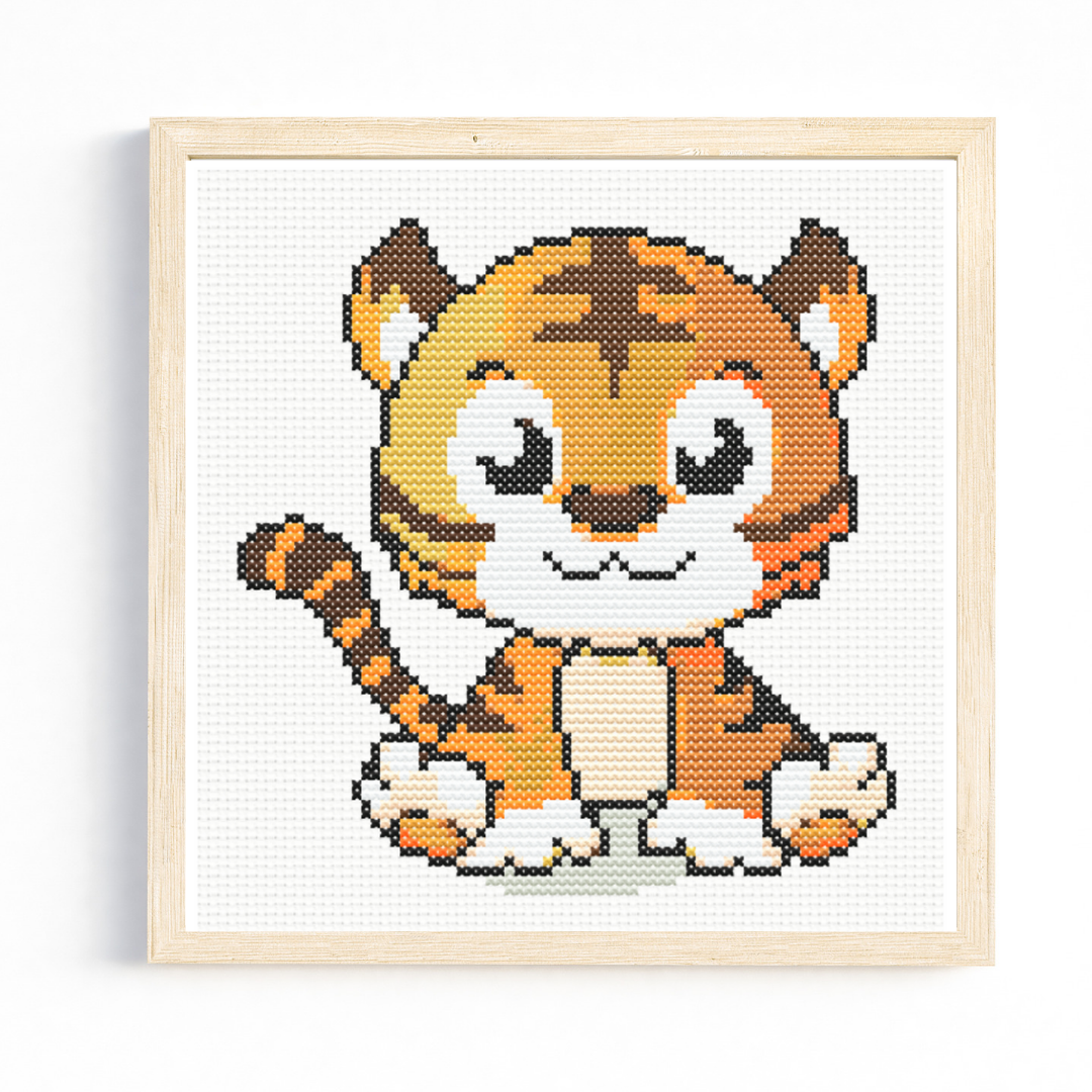 Cute Cartoon Sitting Tiger Cross Stitch Pattern