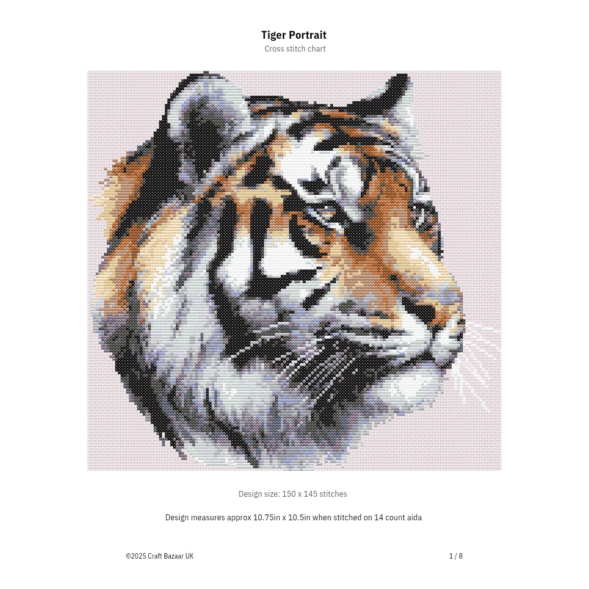 Tiger Portrait Cross Stitch Pattern