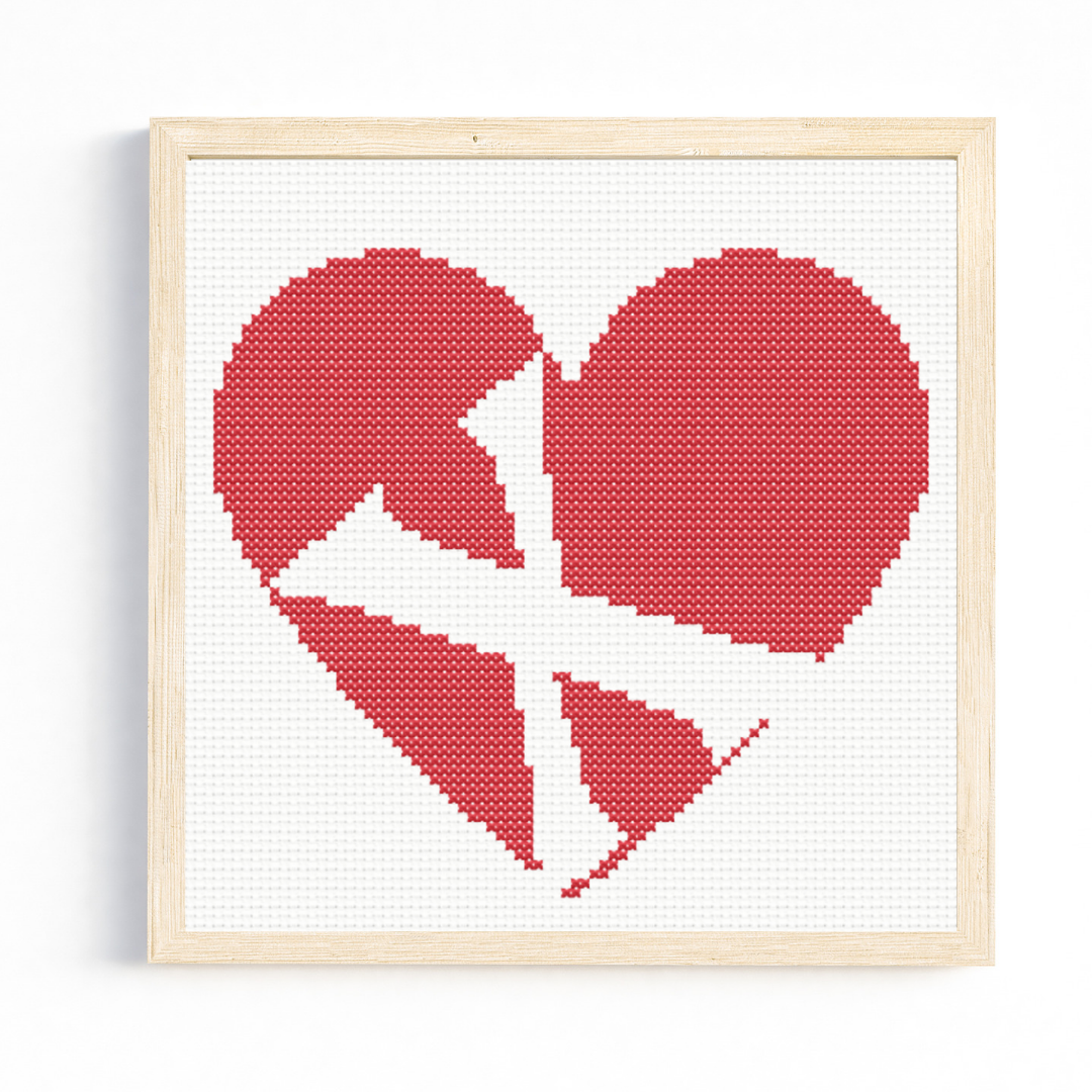 X Monogram in Heart Cross Stitch Pattern
