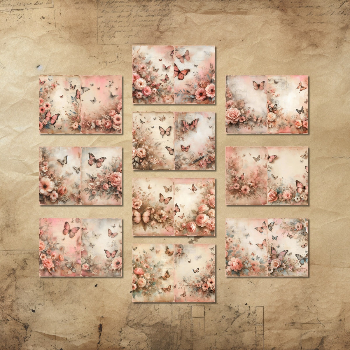 Blush Pink Flowers and Butterflies Junk Journal Pages