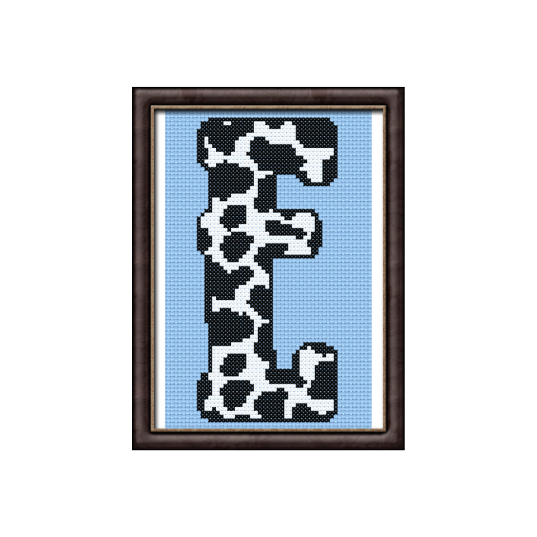 Cow Print E Monogram Cross Stitch Pattern