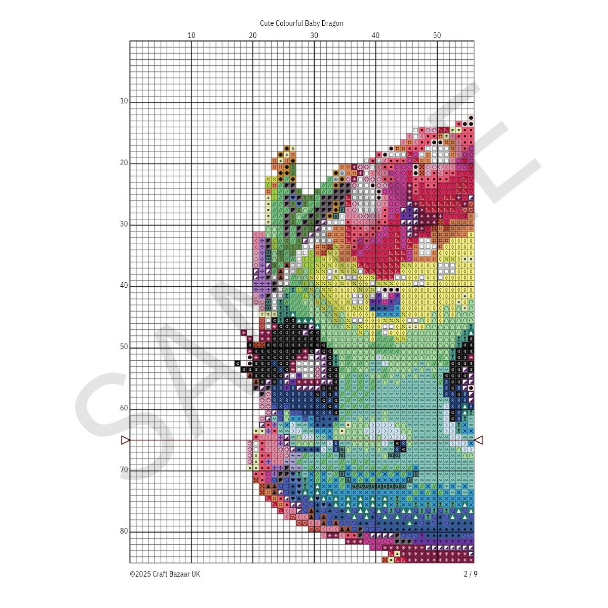 Cute Colourful Baby Dragon Cross Stitch Pattern