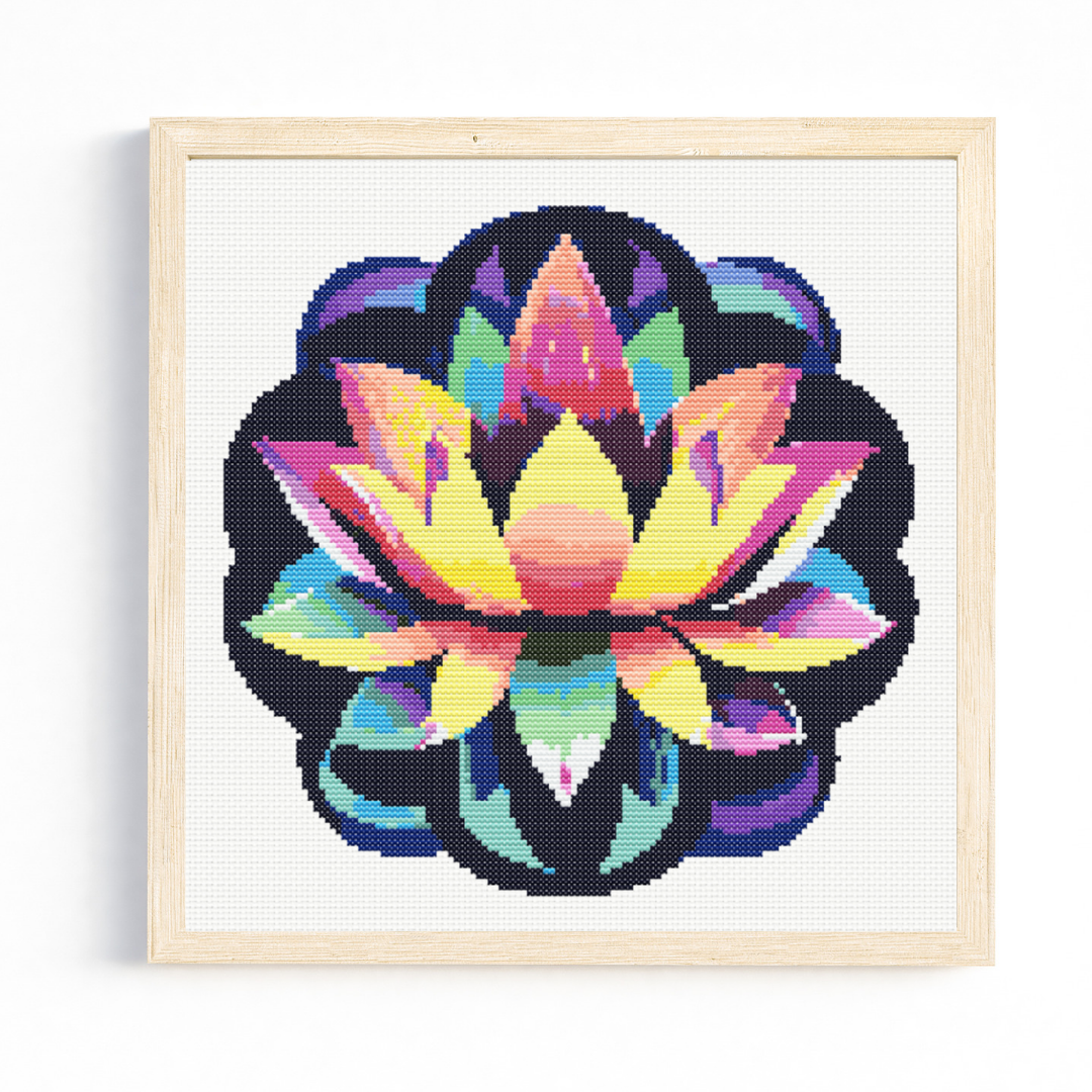 Large Rainbow Lotus Flower Cross Stitch Pattern