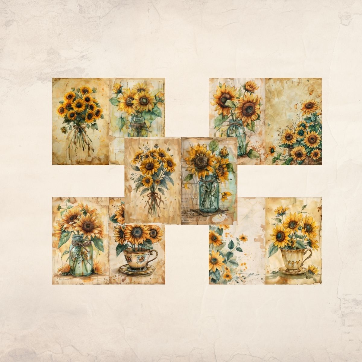 Vintage Sunflowers Junk Journal Pages