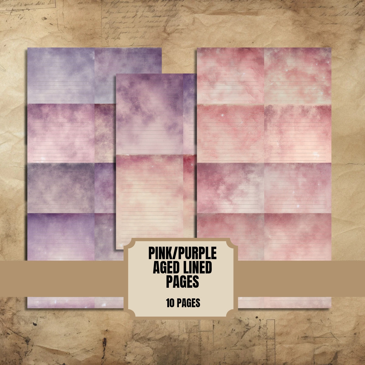Pink Purple Aged Lined Junk Journal Pages