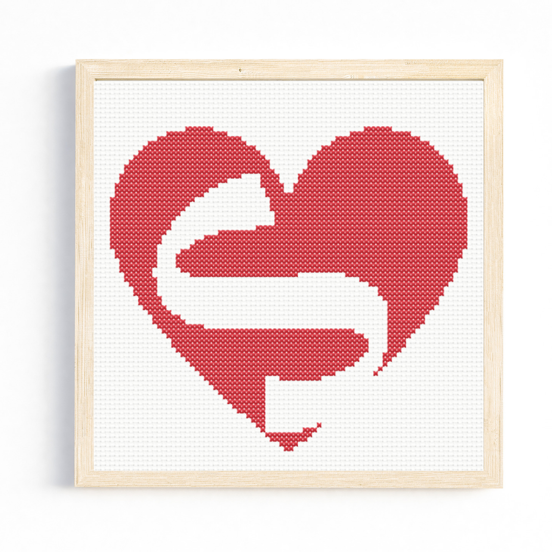 S Monogram in Heart Cross Stitch Pattern