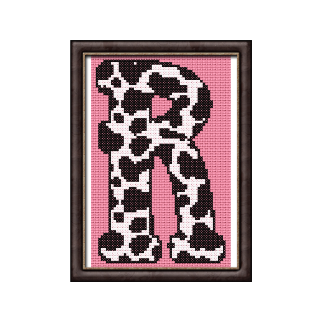 Cow Print R Monogram Cross Stitch Pattern
