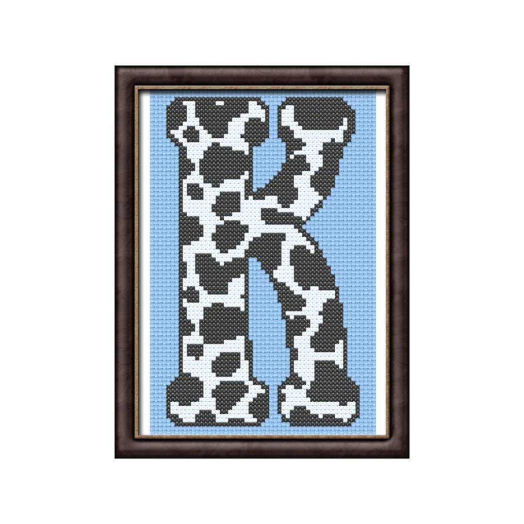 Cow Print K Monogram Cross Stitch Pattern