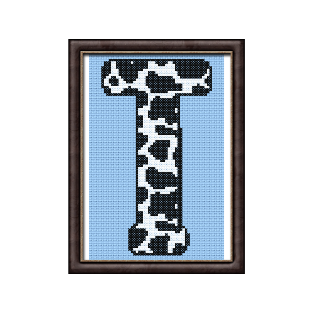 Cow Print T Monogram Cross Stitch Pattern