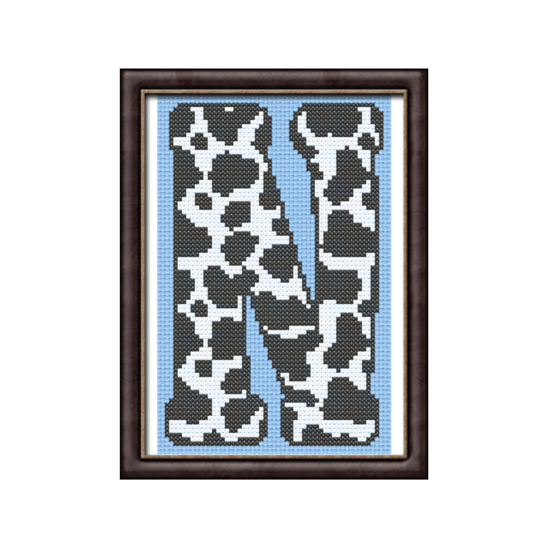 Cow Print N Monogram Cross Stitch Pattern