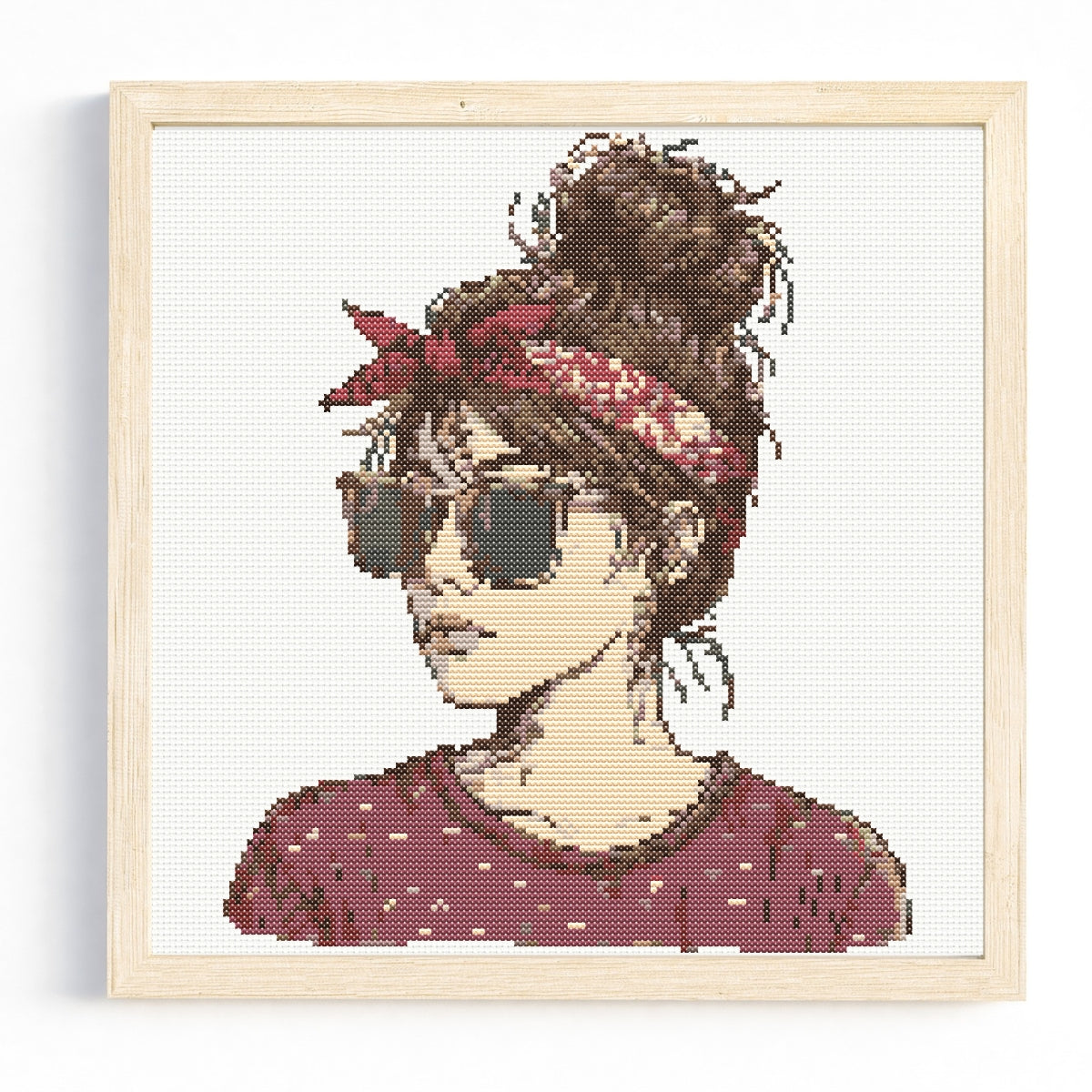 Red Messy Bun Cross Stitch Pattern