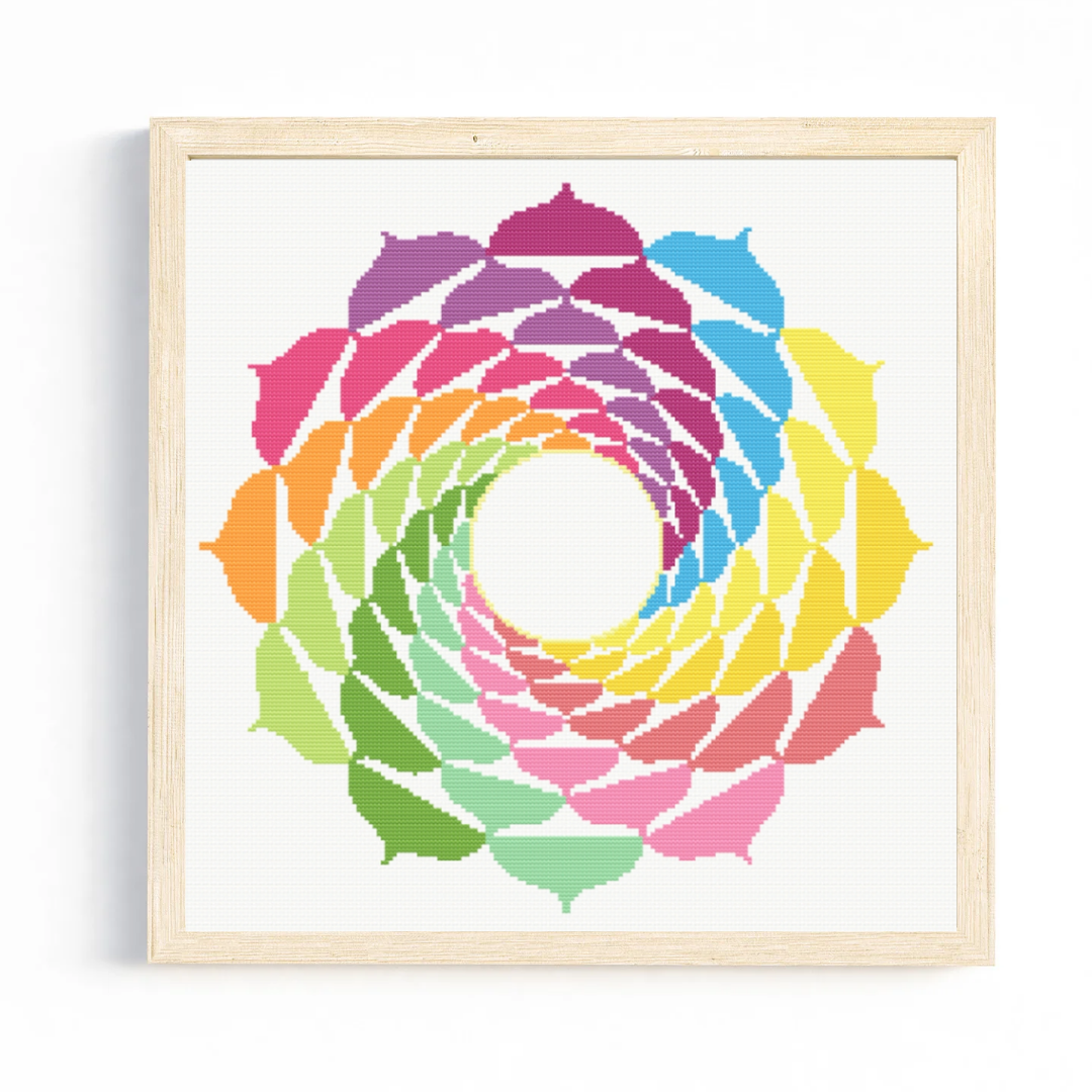Large Happy Colour Mandala Cross Stitch Pattern