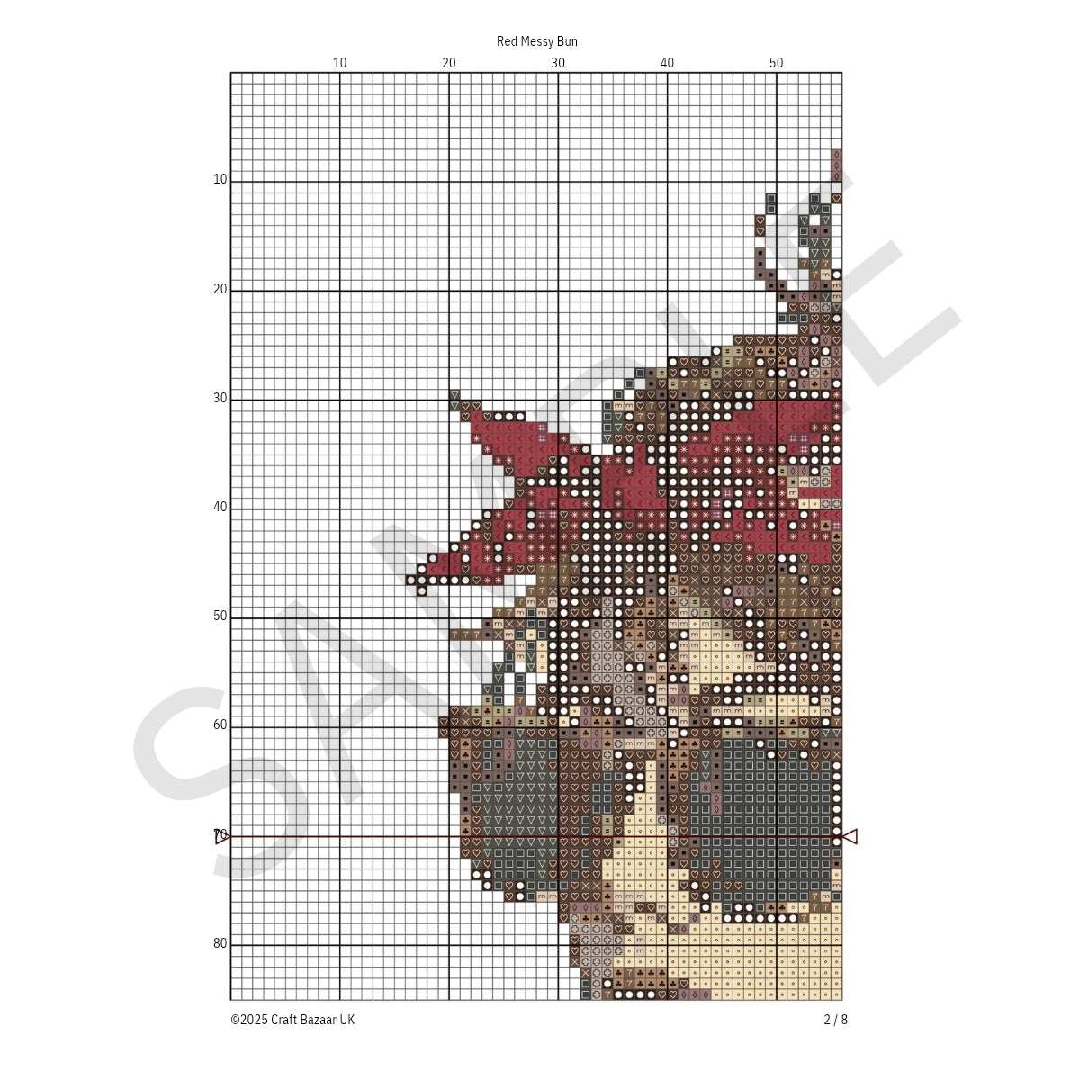 Red Messy Bun Cross Stitch Pattern