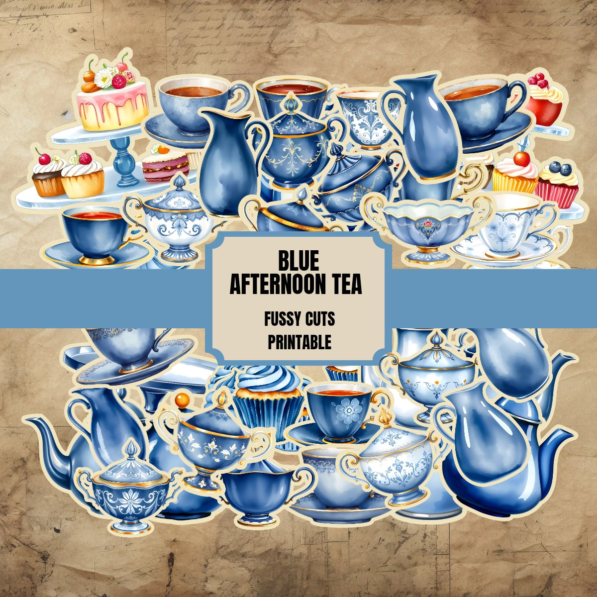 Blue Afternoon Tea Fussy Cuts