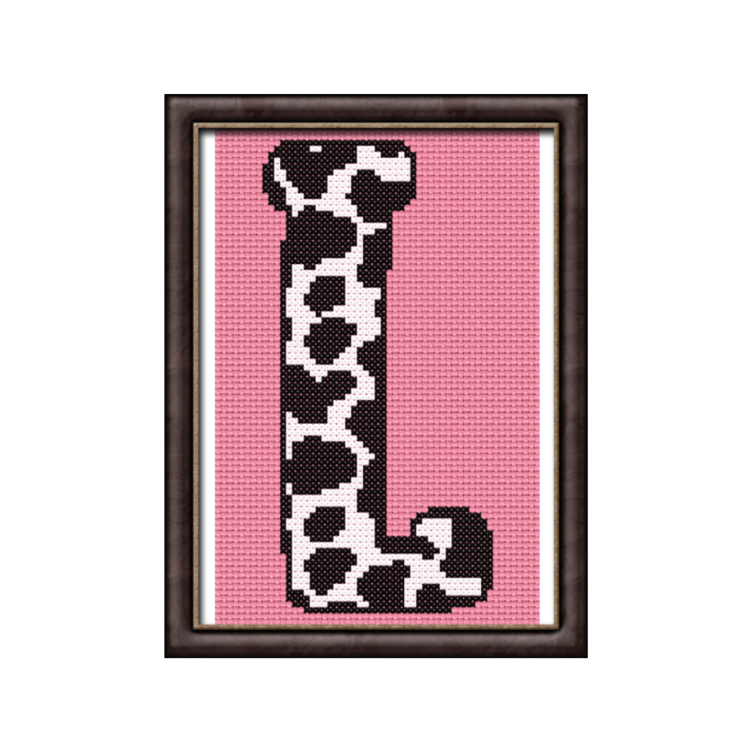 Cow Print L Monogram Cross Stitch Pattern