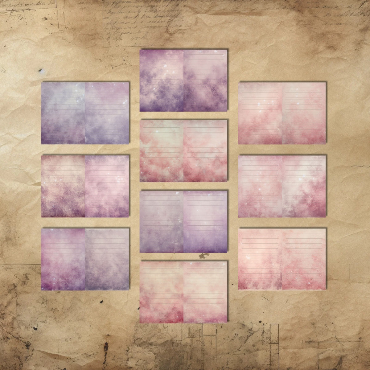 Pink Purple Textured Lined Junk Journal Papers