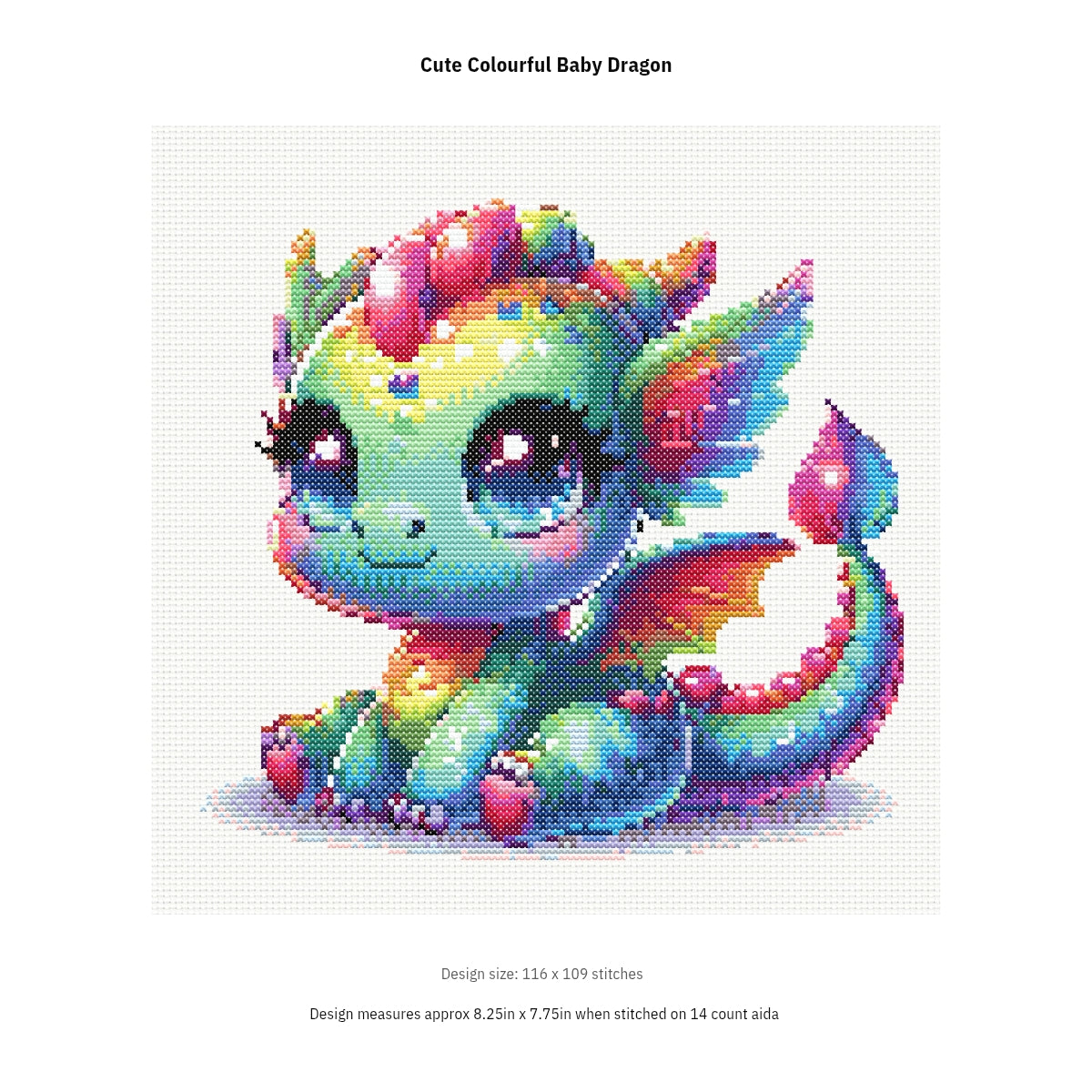 Cute Colourful Baby Dragon Cross Stitch Pattern