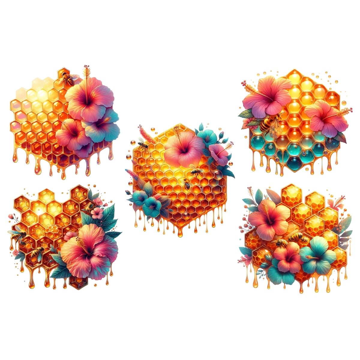 Honeycomb and Tropical Hibiscus Flower Clipart