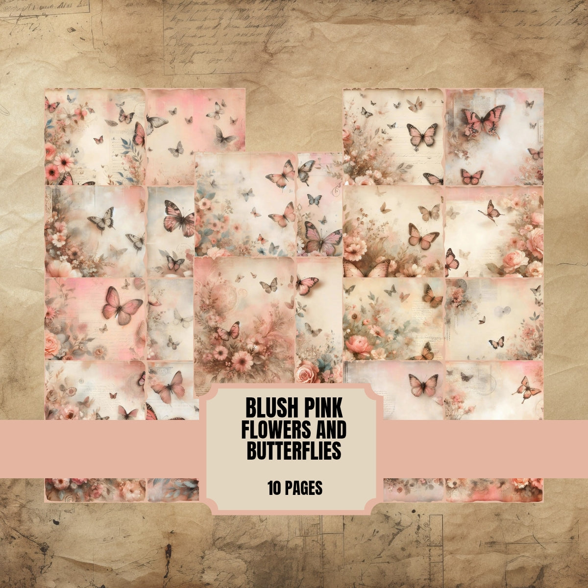 Blush Pink Flowers and Butterflies Junk Journal Pages