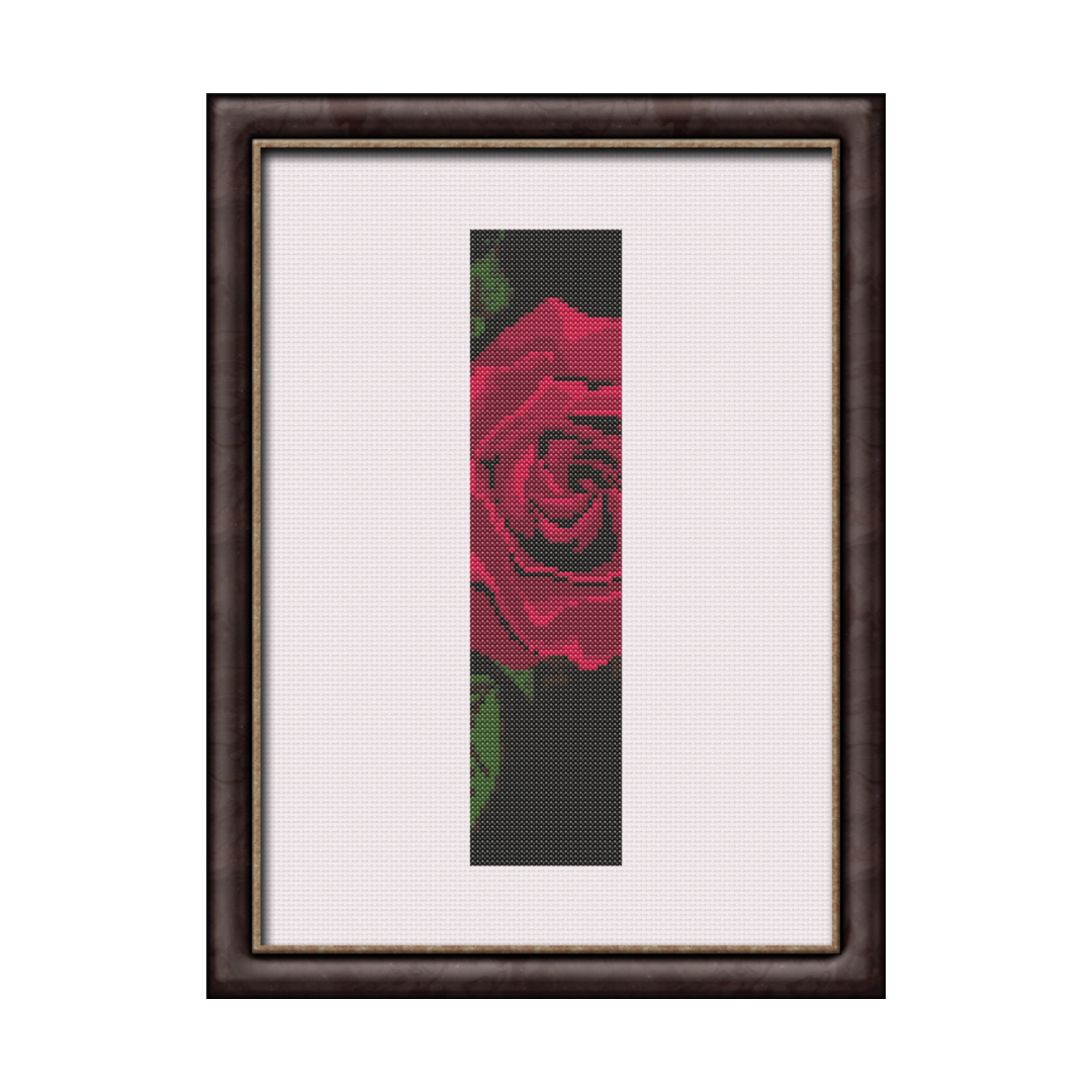 Red Rose on Black I Monogram Cross Stitch Pattern
