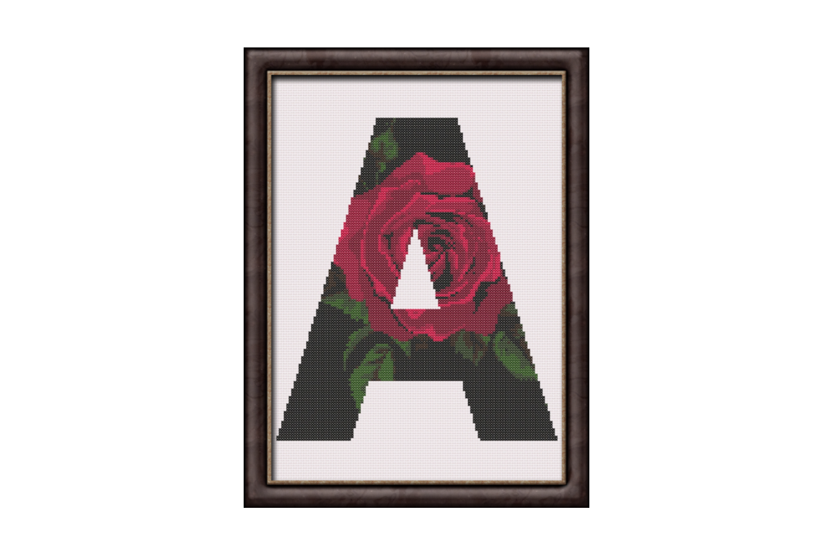 Red Rose on Black A Monogram Cross Stitch Pattern