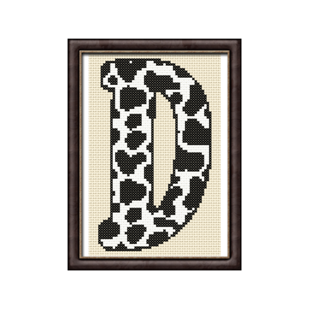 Cow Print D Monogram Cross Stitch Pattern