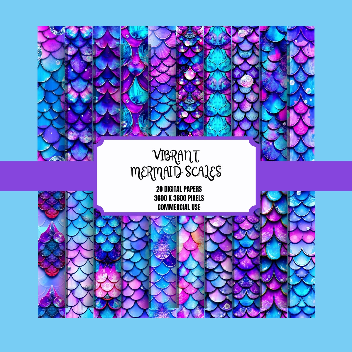 Vibrant Mermaid Scales Scrapbook Paper