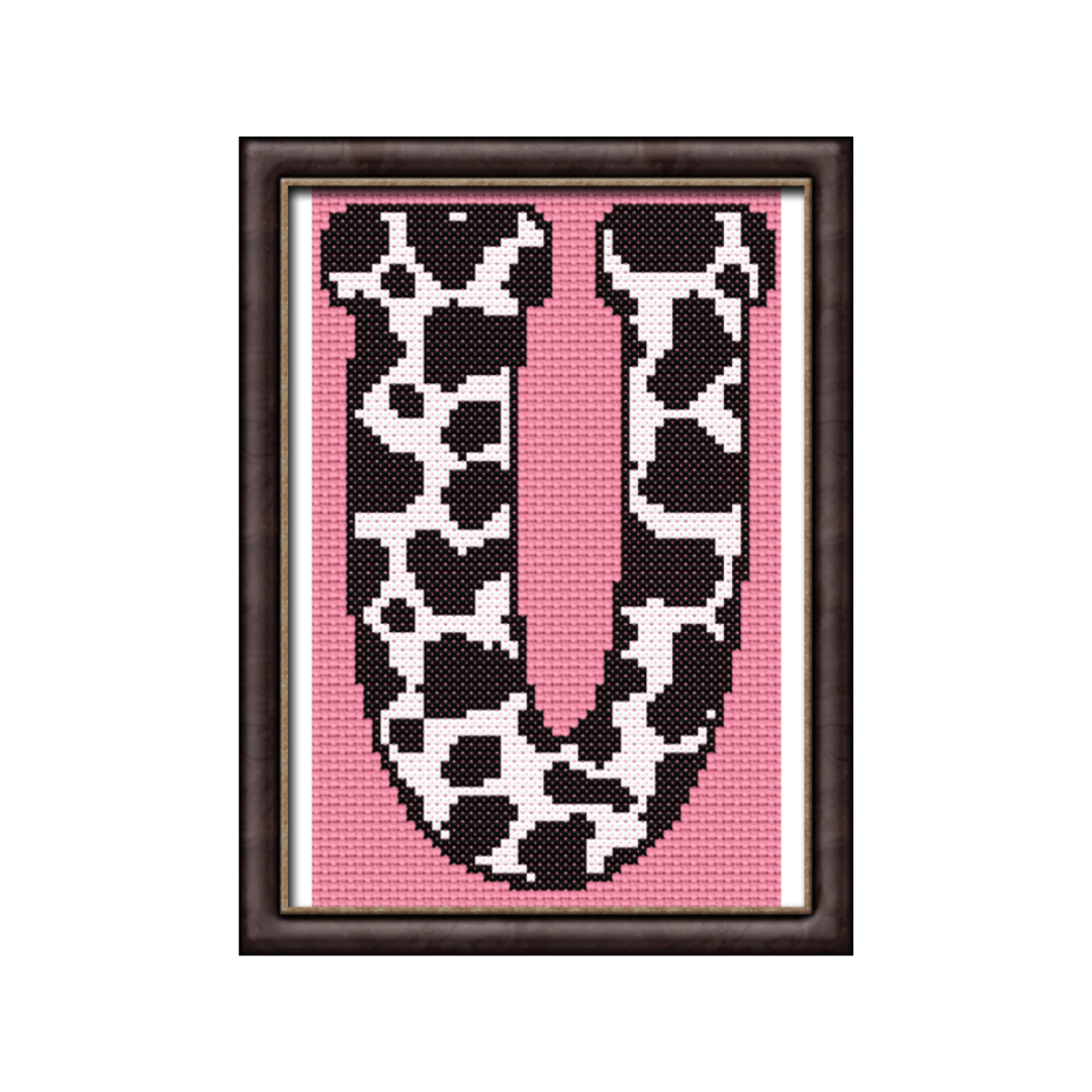 Cow Print U Monogram Cross Stitch Pattern