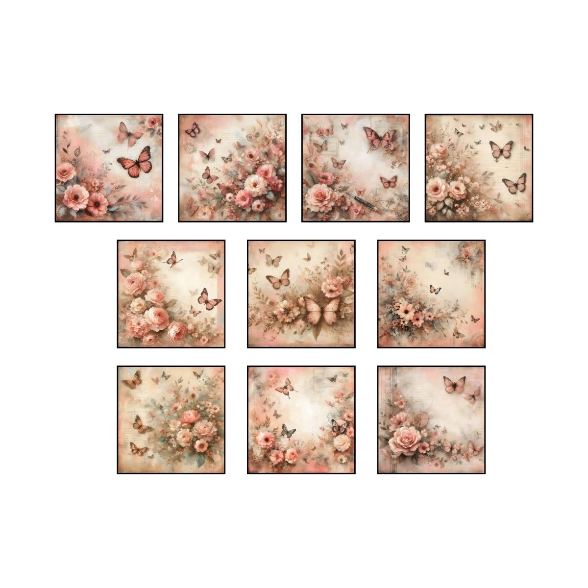 Blush Pink Vintage Flowers & Butterflies Digital Paper