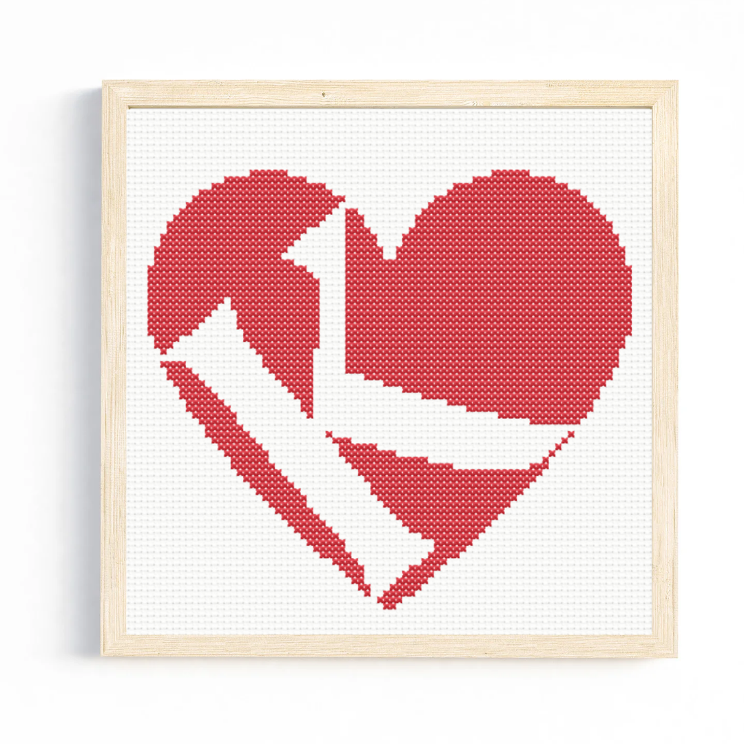 K Monogram in Heart Cross Stitch Pattern