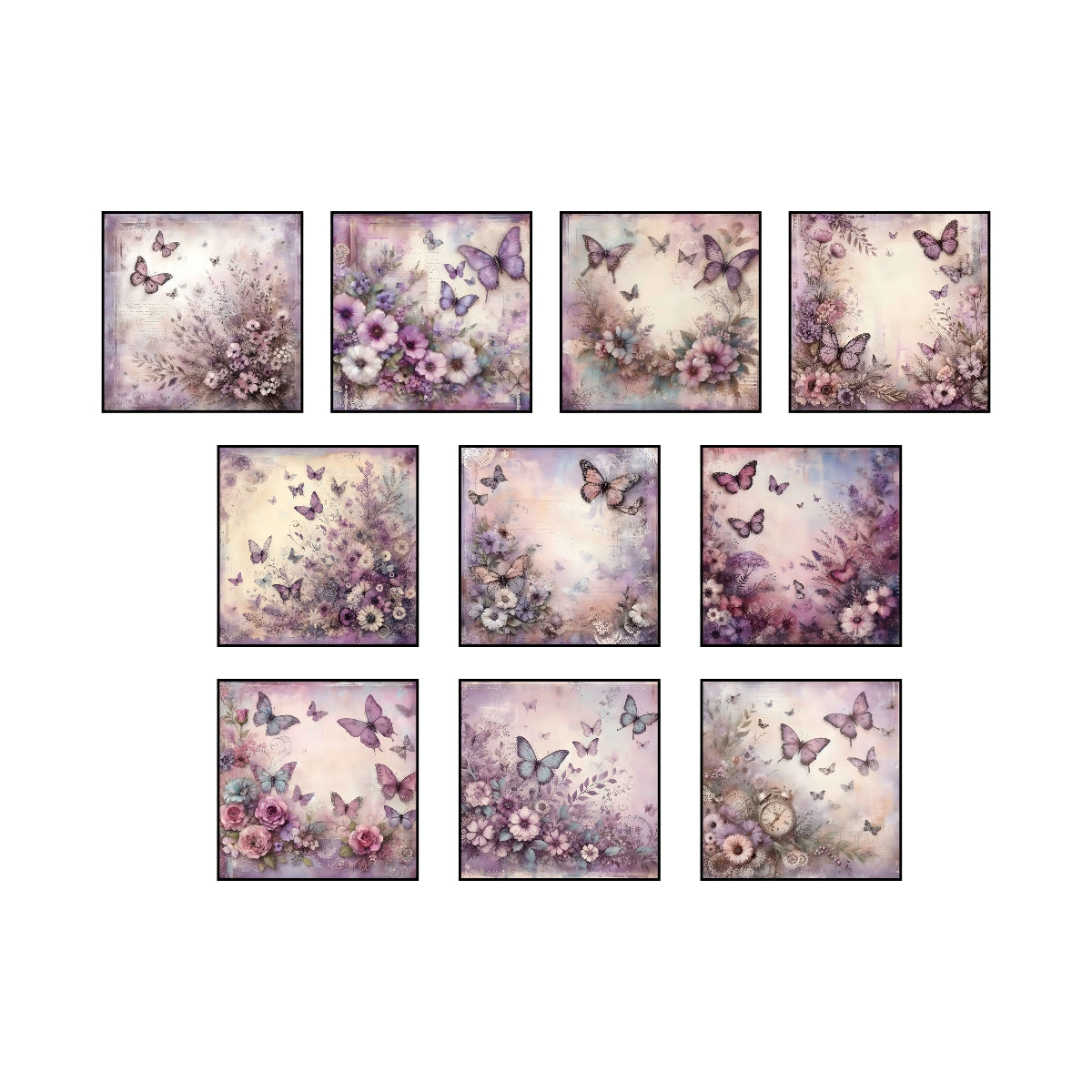 Lilac Vintage Flowers & Butterflies Digital Paper