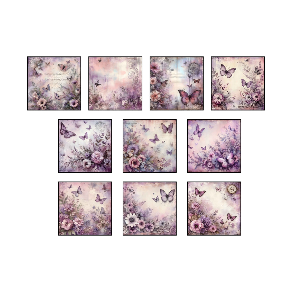 Lilac Vintage Flowers & Butterflies Digital Paper