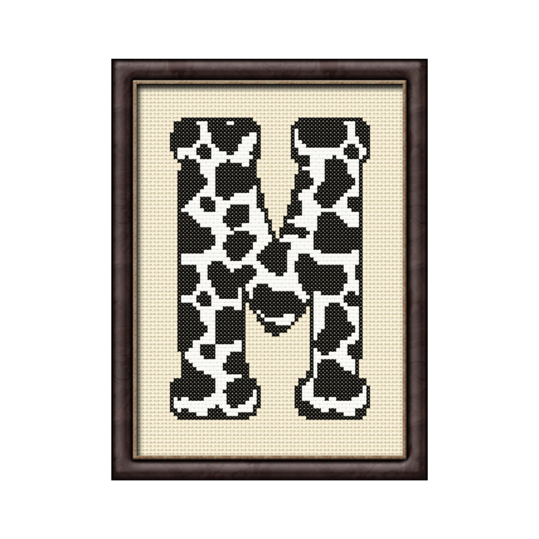 Cow Print M Monogram Cross Stitch Pattern