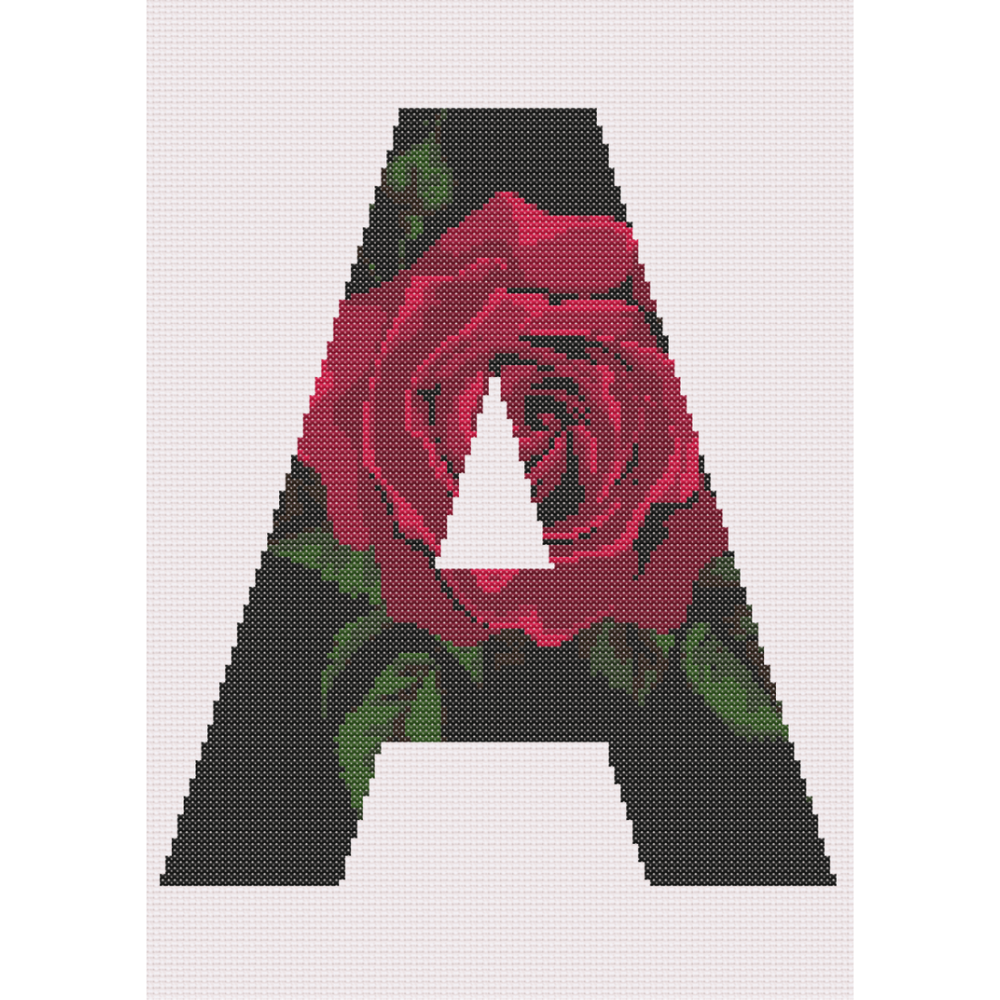 Red Rose on Black A Monogram Cross Stitch Pattern