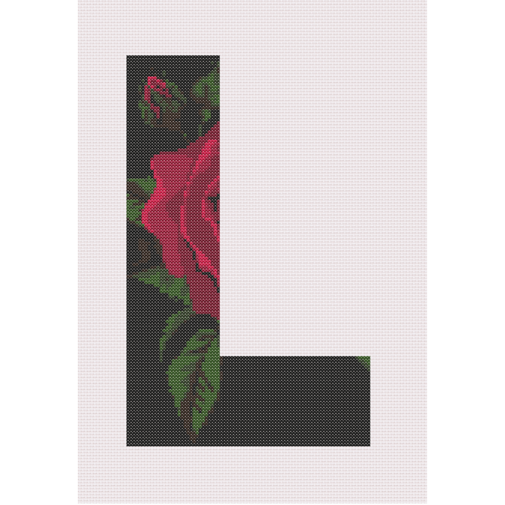 Red Rose on Black L Monogram Cross Stitch Pattern