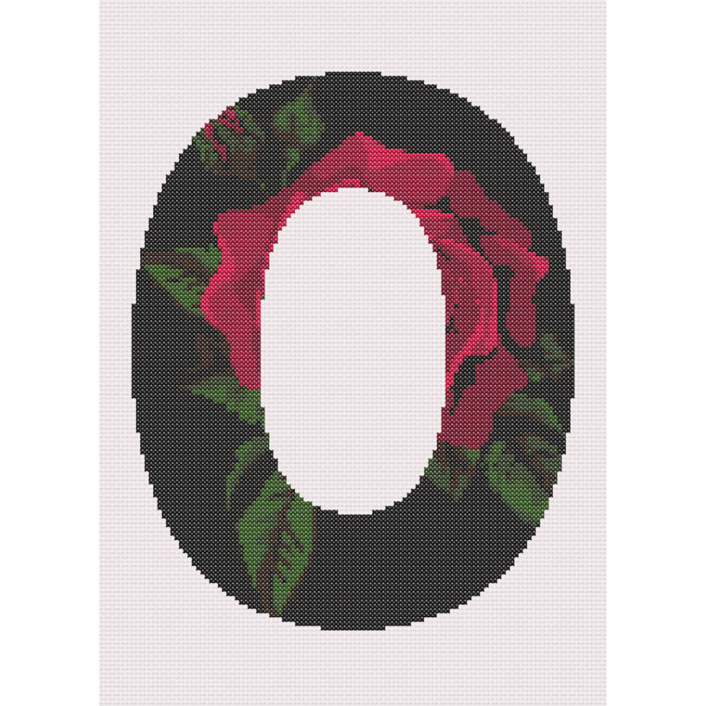 Red Rose on Black O Monogram Cross Stitch Pattern
