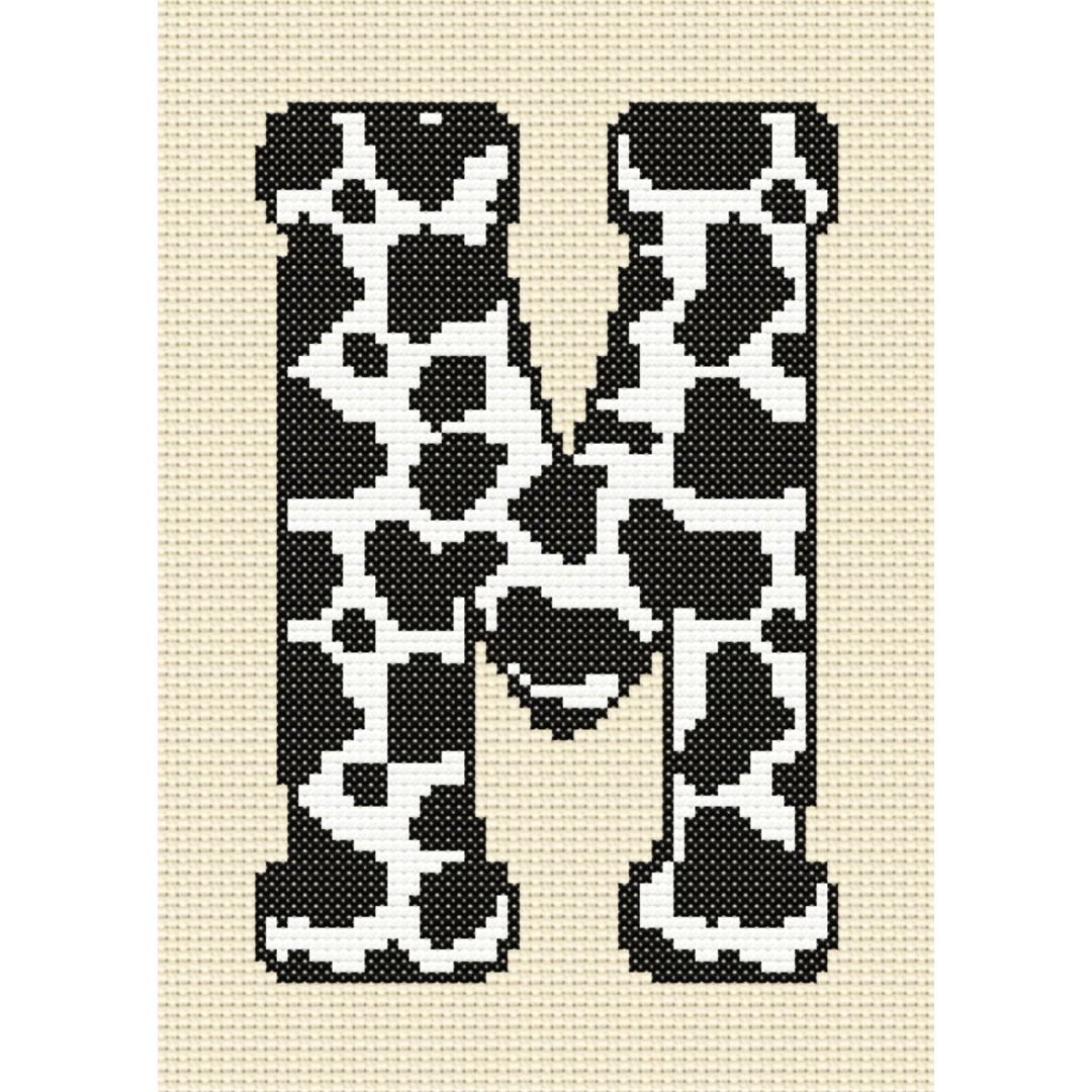 Cow Print M Monogram Cross Stitch Pattern